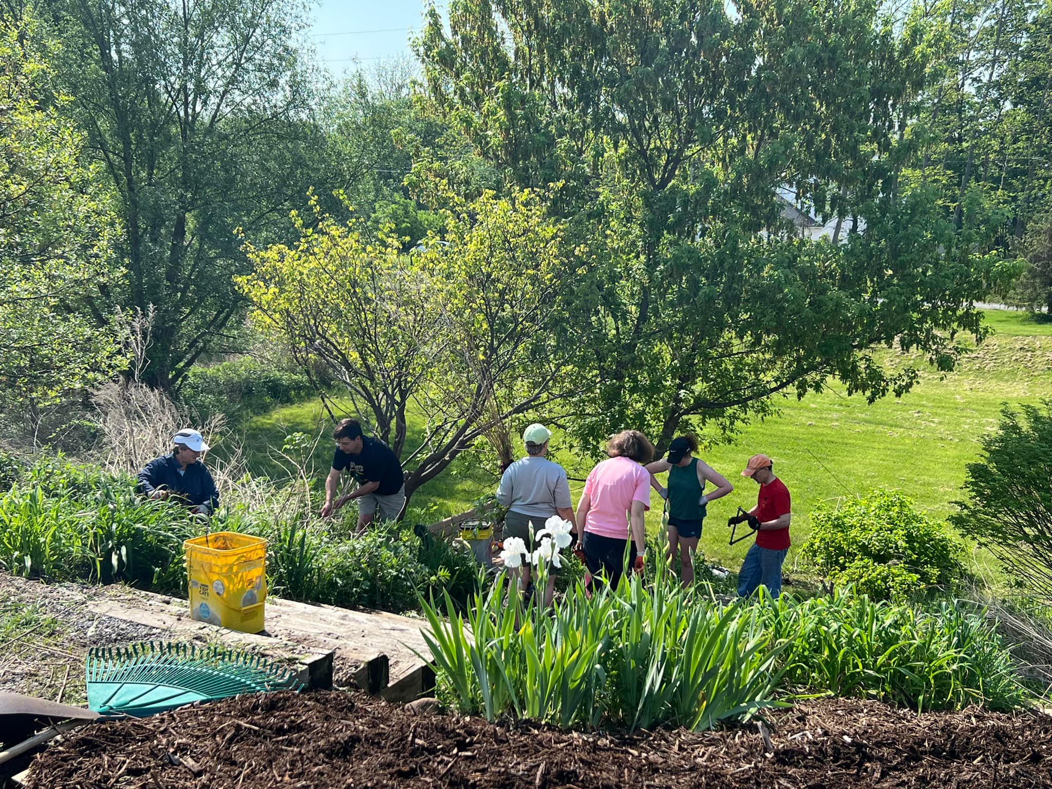 Volunteers planting flowers during Spring Beautification